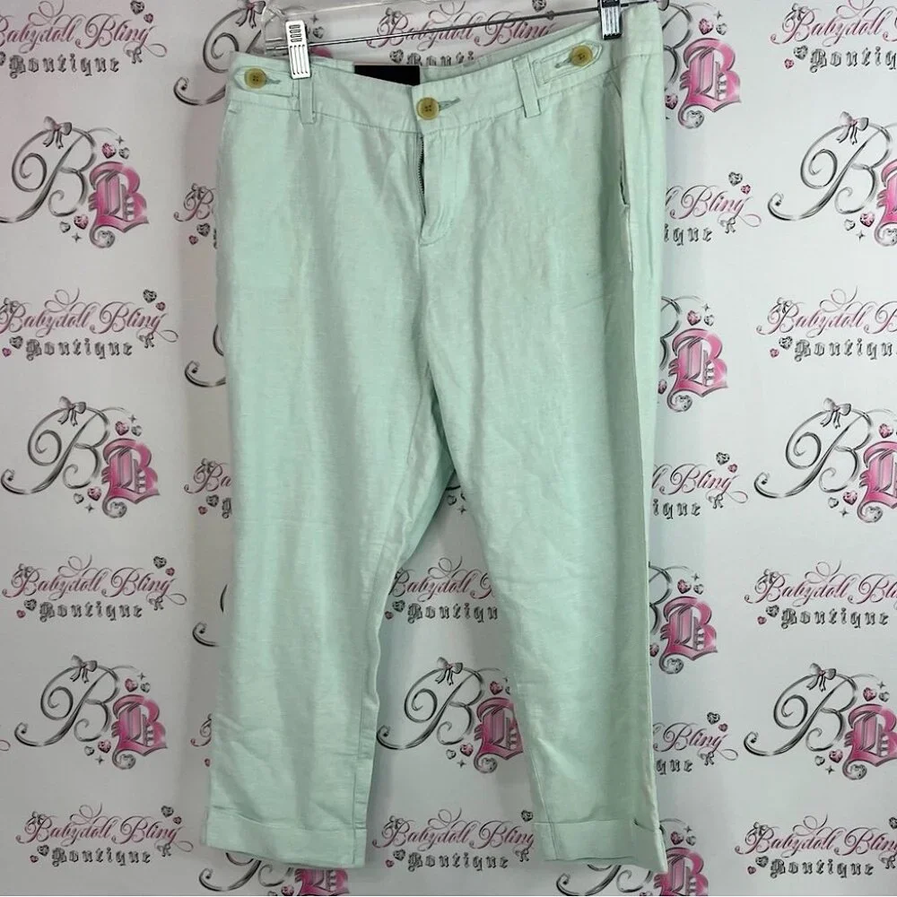 Banana Republic pants pastel mint blue Light Green Linen Trousers capri